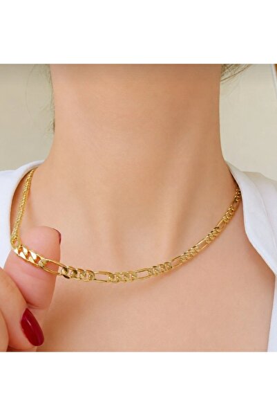 GOSEA 14K Gold Renk Kaplama Figaro Zincir Kolye Unisex Kalın Zincir Kolye Kla...