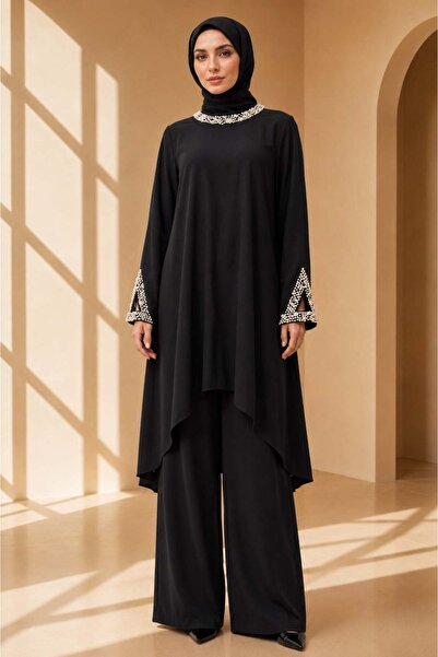ottoman wear Büyük Beden Pantolonlu Takım Siyah OTW40945