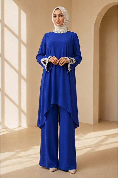ottoman wear Büyük Beden Pantolonlu Takım Saks OTW40945