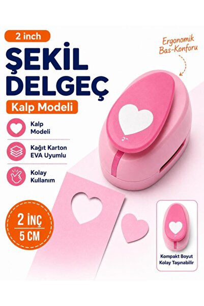 OFİSİNN Şekilli Mega Boy Delgeç/Şekilgeç 5 cm Kalp Pembe