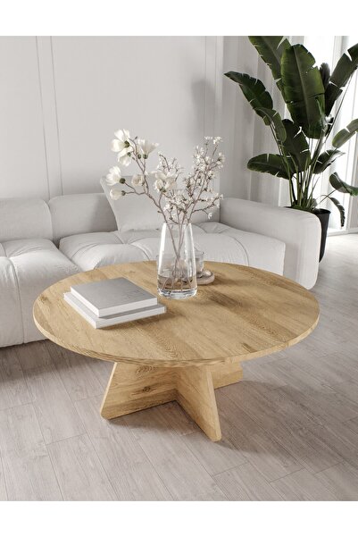 KZNMOB HOME Mush 90cm orta Sehpa - Beyaz, Ceviz, Meşe, Traverten Desenli Tama...