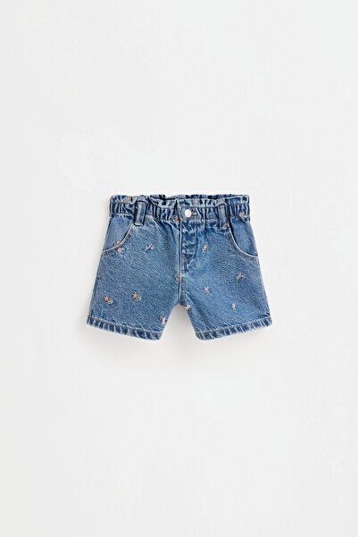 LEFTIES Nakışlı paperbag denim şort