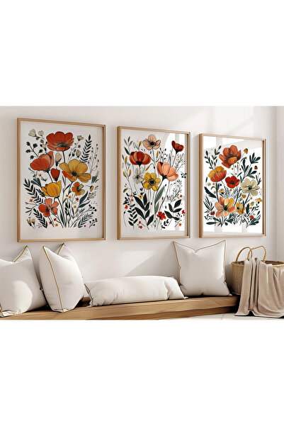 ALAYRA International Minimal Boho Wall Art 50x70cm Set of 3 Wooden Frame Decor