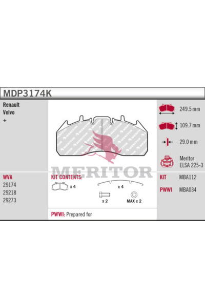 Meritor Placute Frana Fata/Spate Rvi C Magnum Premium 2; Volvo Fe Fh Fh Ii FH...