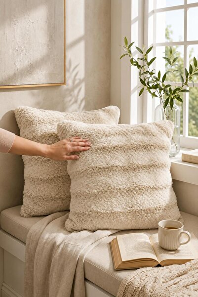 Bella Home Premium Rabbit Fur Throw Pillow Cover |   2-Pack |   Soft |   Pamu...
