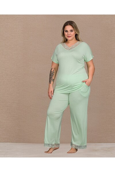 ZEYCEN Women's Plus Size Lace Detailed Plain Viscose Comfortable and Flexible...