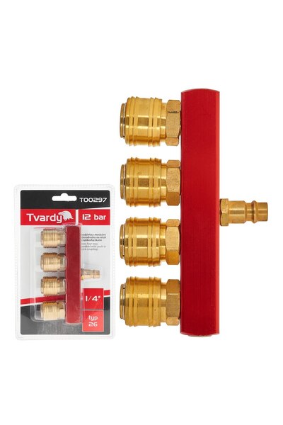 Tvardy Conector din alamă cu 4 căi, 1/4 ", racorduri rapide, T00297