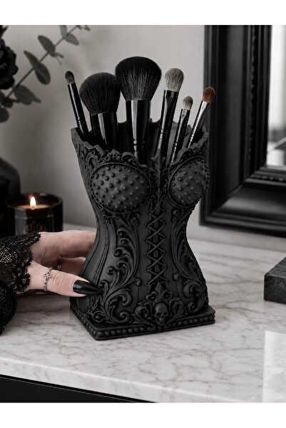 Gotik Tasarım Korse Görünümlü Makyaj Fırçası Düzenleyici - Dekoratif Kalemlik ve Organizer