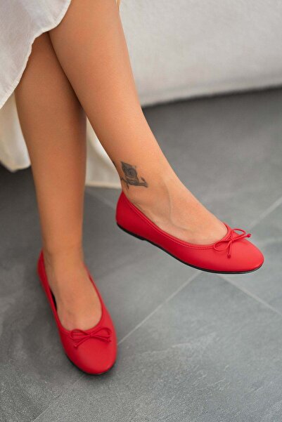 Parponi Darko Bow Detailed Leather Ballerinas Red