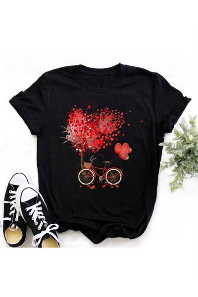 classy moda Γυναικείο μπλουζάκι σε μαύρο χρώμα oversize με ζωηρό γραφικό σχέδιο