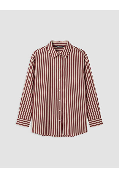 LC Waikiki Lcw Modest Burgundy Striped Women's Shirt Tunic