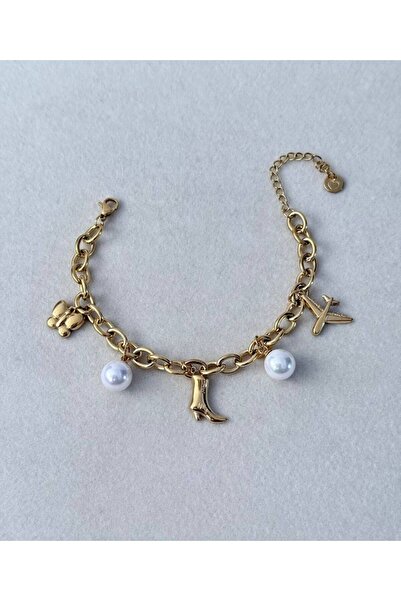 Haziran Accessory, Women's Bracelet with Pearl Beads Charm and Steel Extensio...