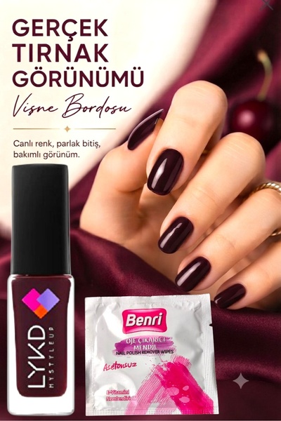 lykd 395 Mulbery Vişne Bordosu Oje & Oje Çıkarıcı Asetonsuz Mendil Seti