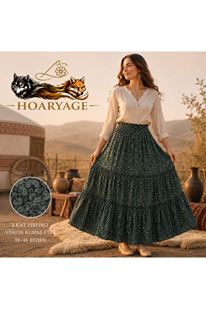 hoaryage Elastic Waist 3-Layer Ruffled Viscose Fabric Skirt, Mevlana Long Cot...