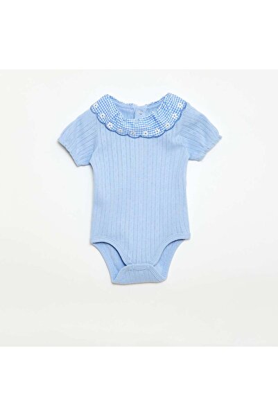 KIABI Gingham frill collar bodysuit BLUE