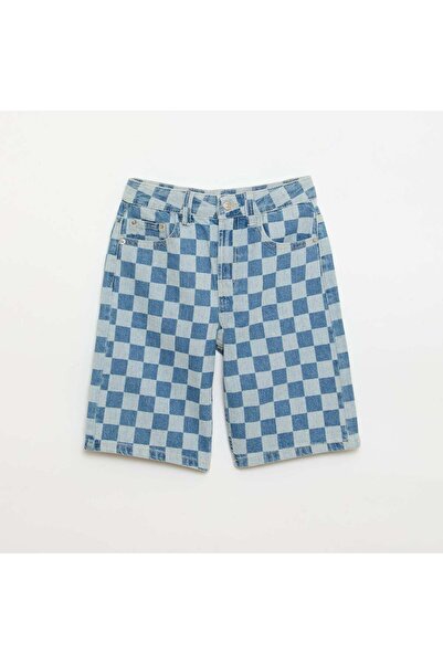 KIABI Checked denim Bermuda shorts BLUE