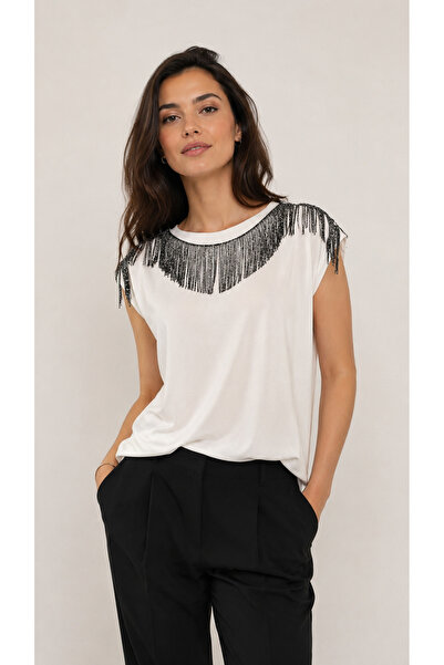 Okçu Triko Women's Shoulder Tassel Detailed Sleeveless Blouse-23Y53058-16
