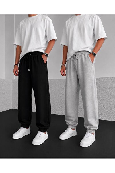 yasber 2 ADET SİYAH+GRİ JOGER CEPLİ PAÇA LASTİKLİ EŞOFMAN ALTI BAGGY