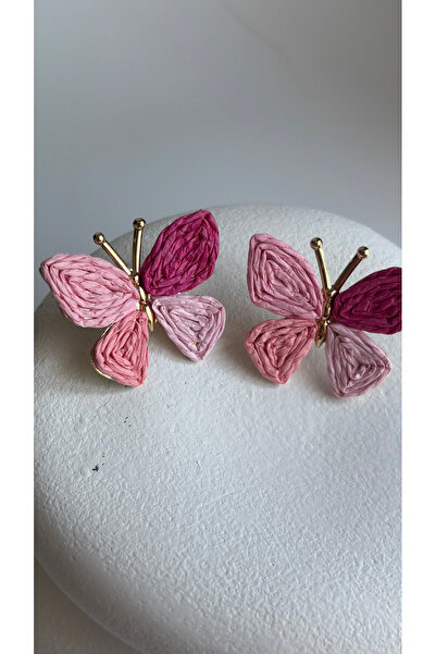 BHR AKSESUAR Colorful Butterfly Straw Earrings (3.5 cm)
