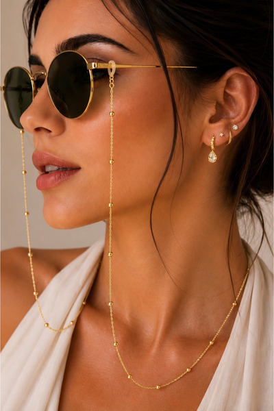 CAXBERN Gold Eyeglass Chain with Ball Detail