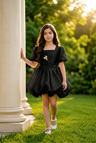 Minik mooda Girl's Balloon Skirt Evening Dress Short Sleeve Stylish Special O...