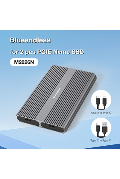 Choice1 M2826N Blueendless dual bay m2 SSD case Type C USB3.2 Gen2 10Gbps m.2...