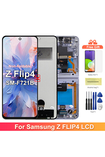 Choice7 شاشة LCD بنفسجية اللون مع إطار لهاتف Z Flip 4 5G F721 F721B F721W مع ...
