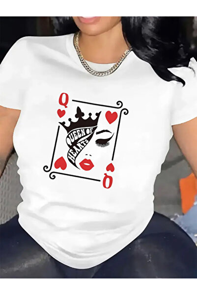 01THEONE cotton T-Shirt Restaurant Wear, Featuring Queen of Hearts Design, Du...
