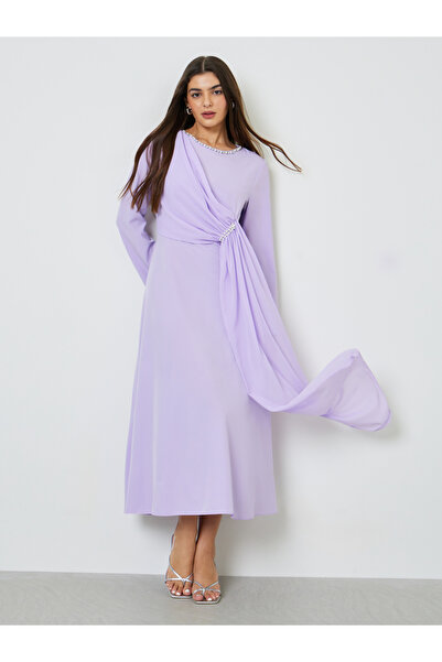Take Two By Styli Lilac Embellished Draped A-Line Maxi Dress