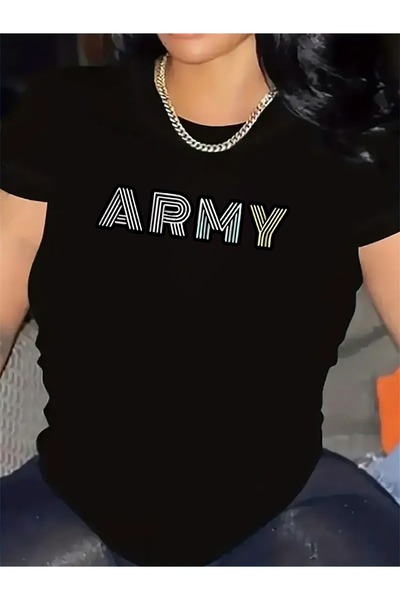 Astogria13 Short Sleeve T-Shirt with ARMY Rhinestone Design, cotton Fabric, L...