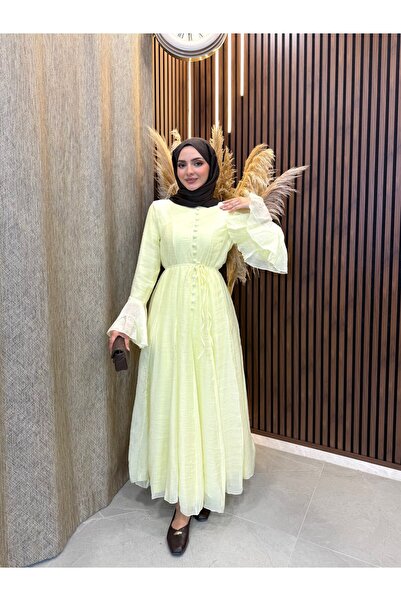 Fashionbox Sona Button Detailed Dress |   Yellow