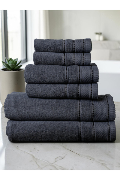 Baltic Linen - 6 Pcs Towel Set, Delic, 100% Cotton, 550 GSM, Charcoal Grey, 2...