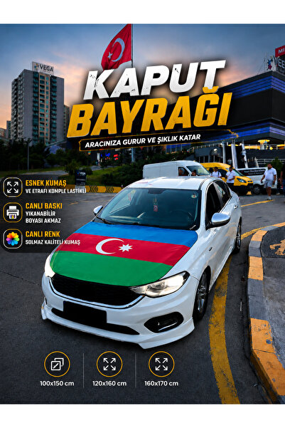 MODA Azerbaycan Bayraklı 120x160cm Araç Kaput Bayrağı