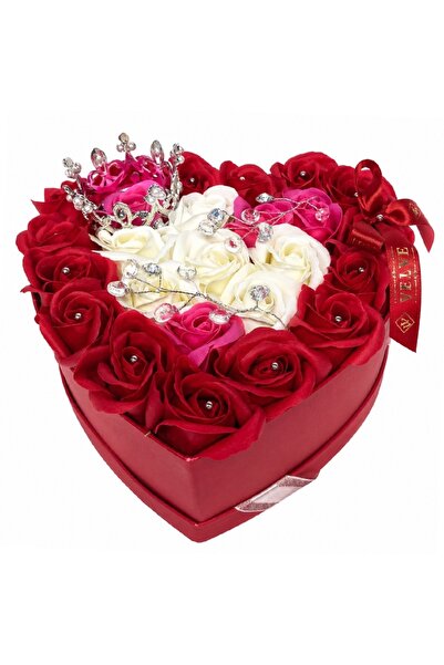 velve Aranjament floral Royal cu 25 trandafiri de sapun,coroana regala argint...