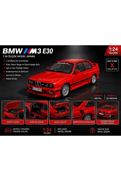 Aksoy Toys BMW M3 E30 Serisi Diecast Metal Model Araba 1:24 Ölçek Işıksız Kap...