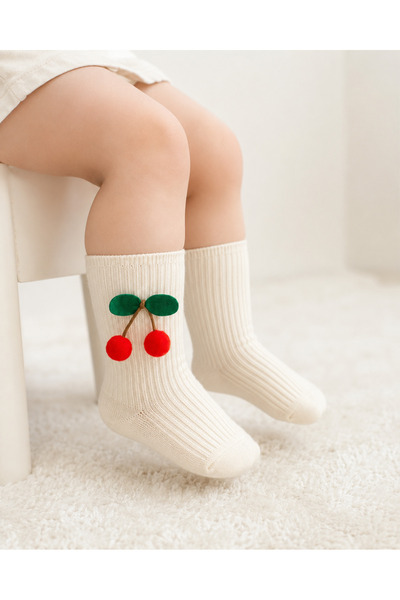 ESES BEBE Baby Girl Cherry Pompom Cotton Knee Socks 0-5 Years Special Day