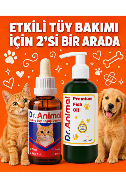 Dr. Animal Tüy bakım-2 si bir arada- balık yağı-Tüy karşıtı damla