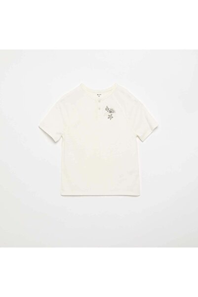 KIABI Embroidered Short-Sleeved T-shirt WHITE