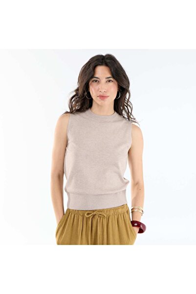 KIABI Sleeveless Round-Neck Sweater BEIGE