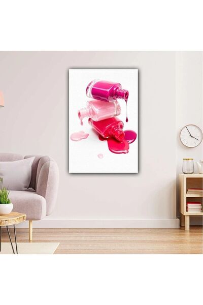 gurbaart Pembe Kırmızı Oje Şişesi Makyaj HD Dijital Baskı Dikey Kanvas Tablo ...