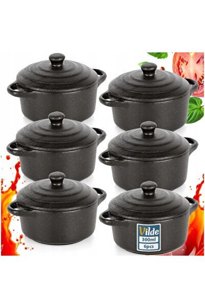 Vilde 6x Vas pentru copt, rezistent la căldură, bol, vasuleț, capac, 300ml