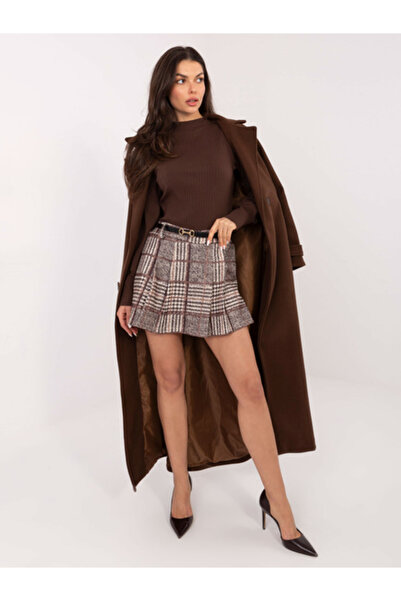 Italy Moda Women's Shorts, ITALY MODA, Polyester, Checkered, Brown, model IT-...