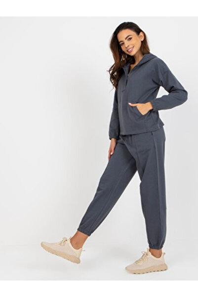 Berrak Pijama Dama, BERRAK, Bumbac, Maneca lunga, Grafit, model BR-PI-9122