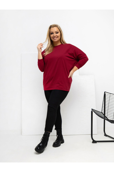 Relevance Bluza Dama Maneca 3/4, Decolteu rotund, RELEVANCE, Bordo Casual Mod...