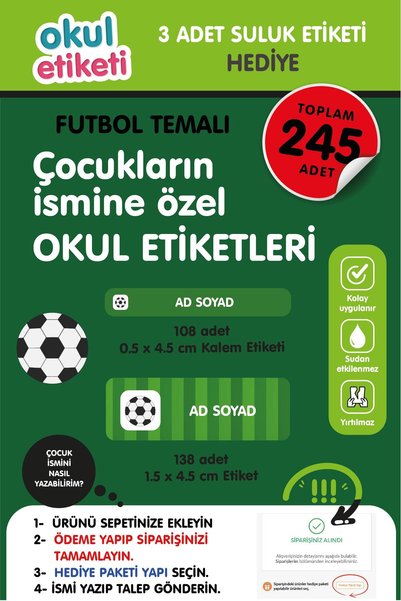 OKUL ETİKETİ BASKI OKUL ETİKETİ FUTBOL TEMALI MİDİ PAKET İSME ÖZEL OKUL ETİKE...