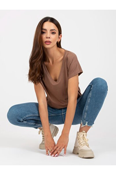 Basic Feel Good Tricou Dama Mini, Decolteu in V, BASIC FEEL GOOD, Maro Casual...