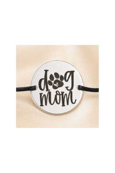 Simoshop Brățară reglabilă din Argint 925 Dog Mom cu snur negru și banut labu...