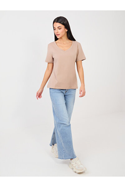 rue parıs Tricou Dama, RUE PARIS, Bumbac, Maneca scurta, Bej inchis, model RV...