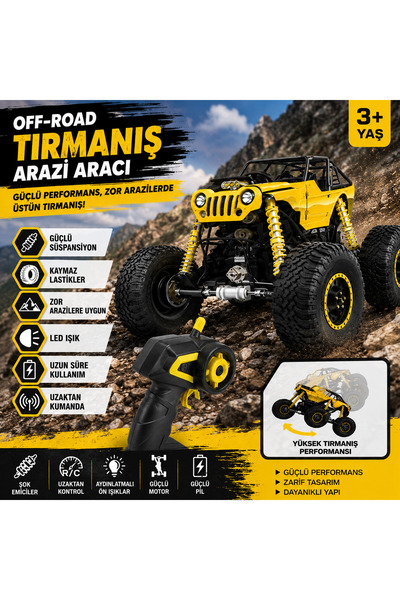 kruxon Uzaktan Kumandalı Off-Road Tırmanış Aracı 4 Teker RC Arazi Aracı Işıklı