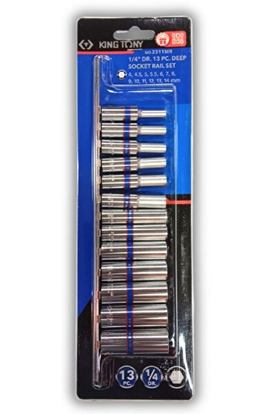 King Tony Set de chei tubulare lungi 1/4'' hexagonale 4-14mm, 13 piese, SHINA...